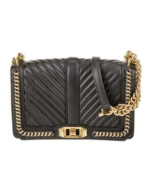 Rebecca Minkoff Crossbody Bag Womens Medium Black Leather Chevron Quilted Chain